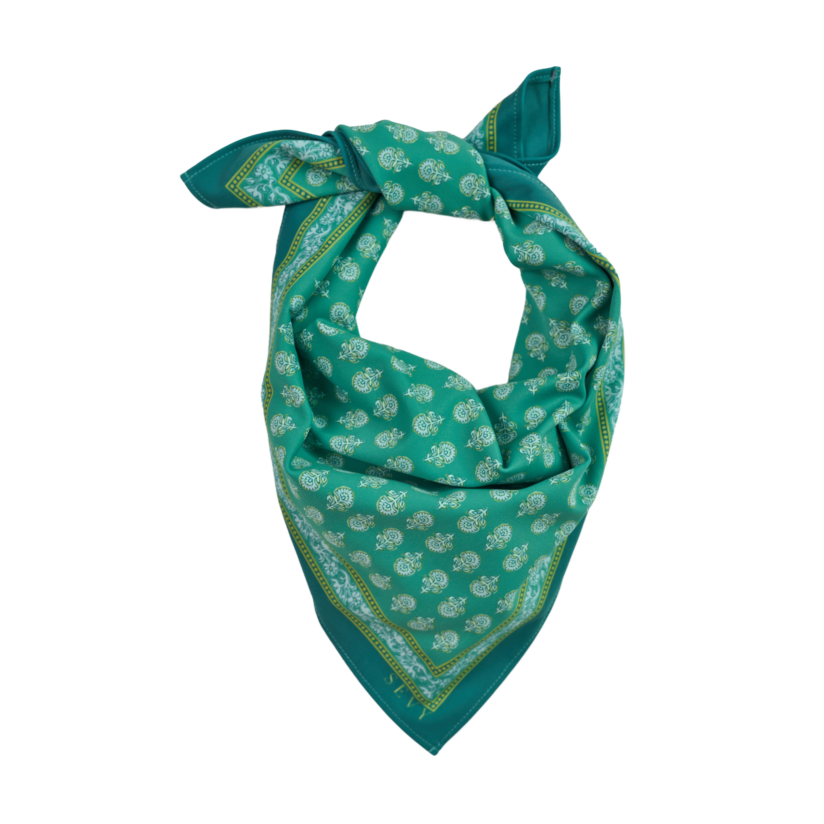 Lake Shore Sunwear Bandana in Ivy green, tied, SEVY Tailgate collection