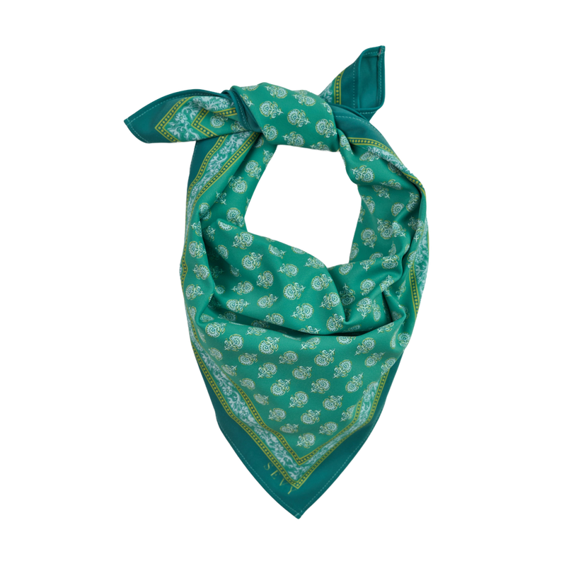 Lake Shore Sunwear Bandana in Ivy green, tied, SEVY Tailgate collection