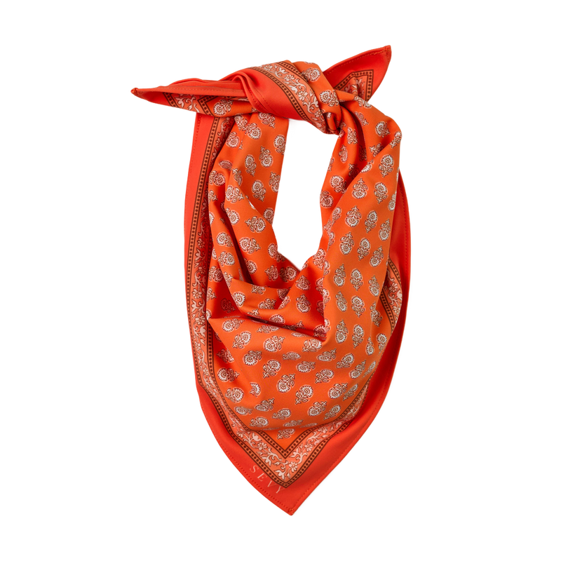 Lake Shore Sunwear Bandana in Juice bright orange, tied, SEVY Tailgate collection
