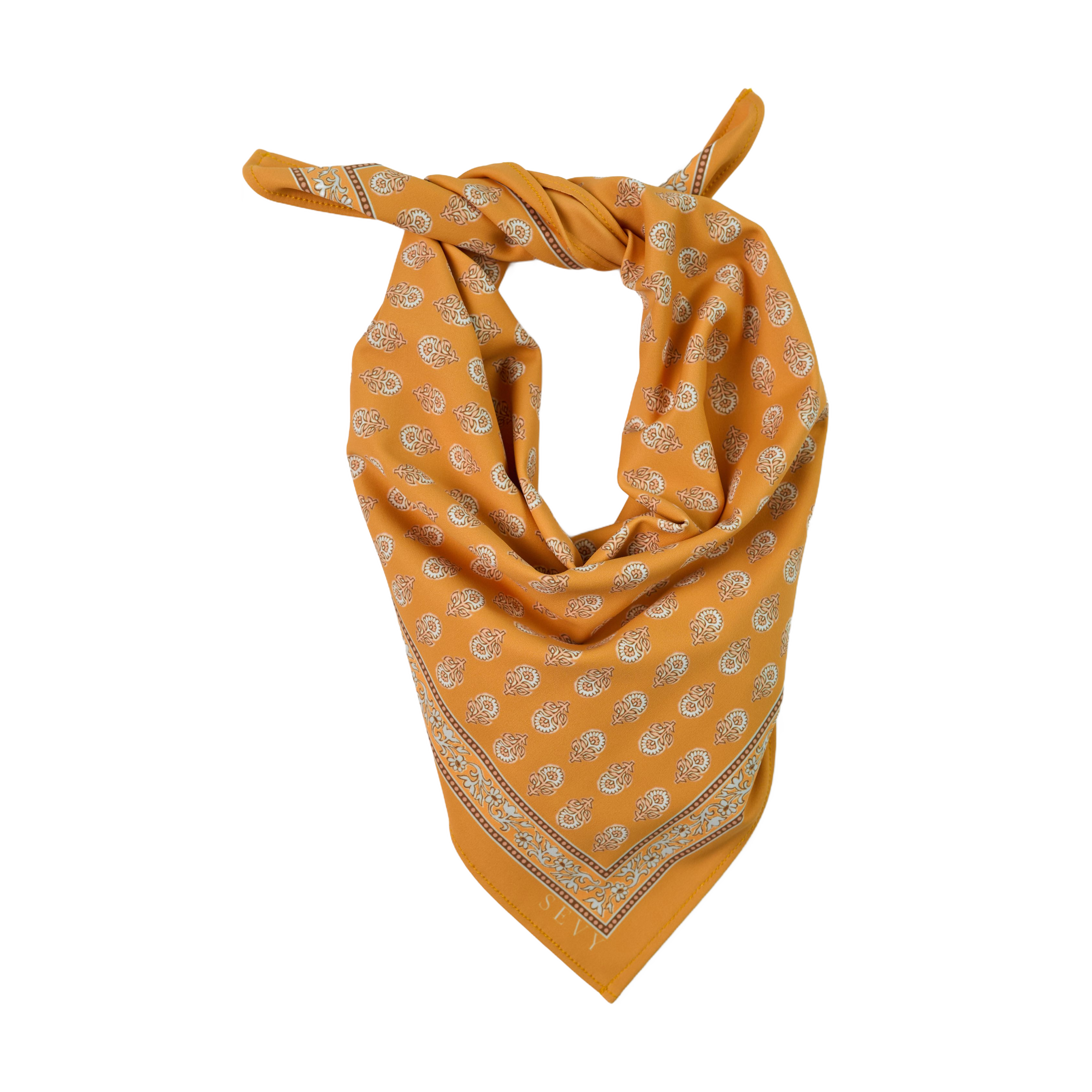 Lake Shore Sunwear Bandana in Pilsner gold, tied, SEVY Tailgate collection