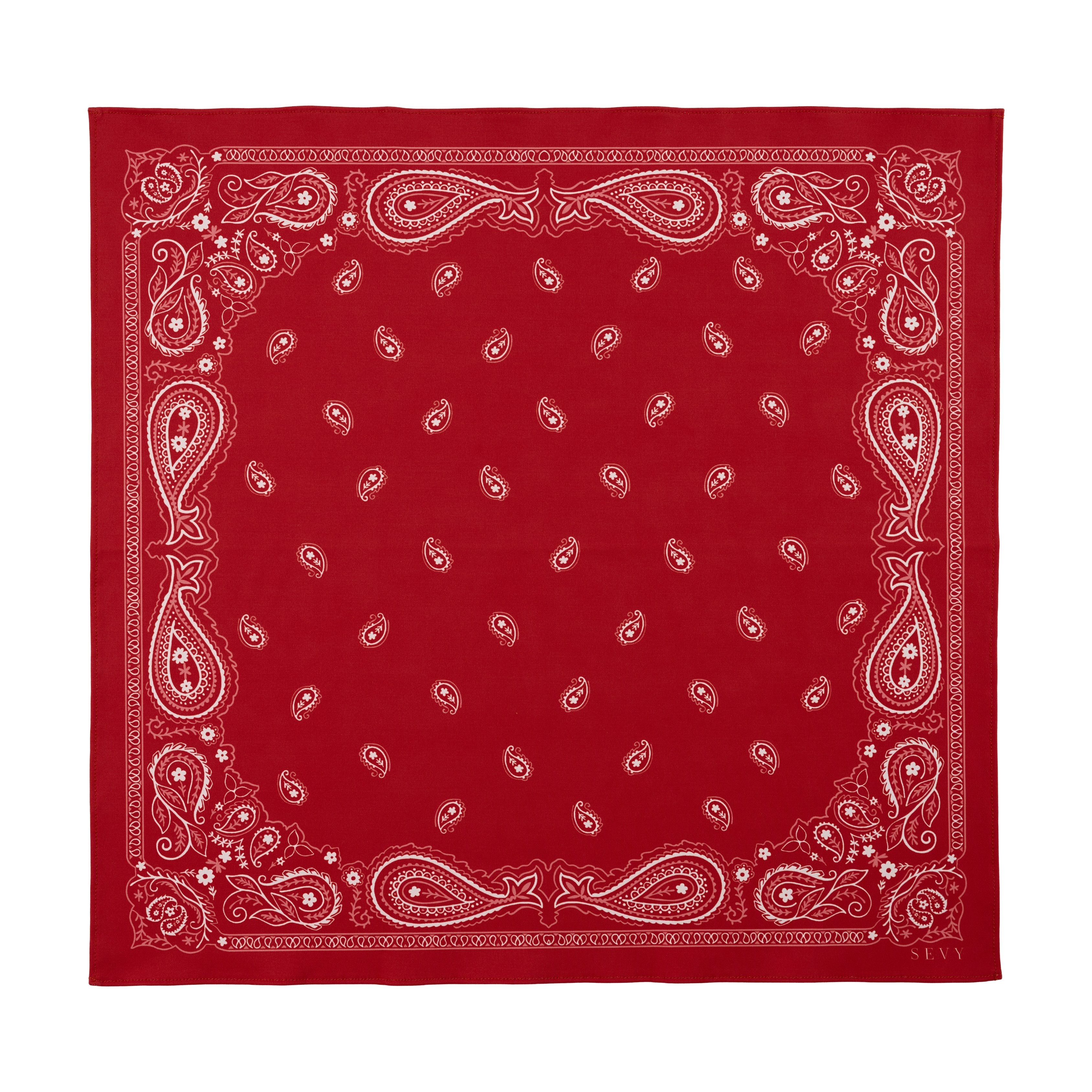 Sea Ranch Sunwear Bandana in Redshirt red paisley, laid flat, SEVY Tailgate collection