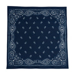 Sevy Sea Ranch Bandana in Marine navy blue, laid flat to show the full print