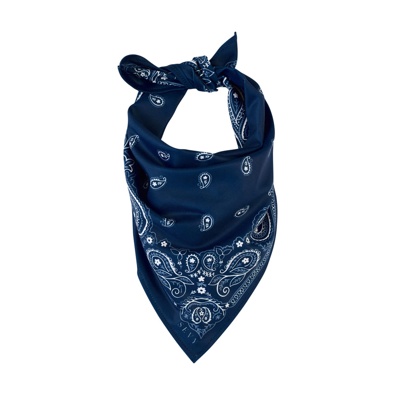 Sevy Sea Ranch Bandana in Marine navy blue, tied at the neck