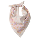 Sevy Sea Ranch Bandana in Sunset, oatmeal with orange and purple details, folded