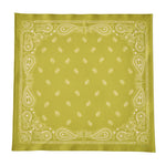 Green bandana with white paisley pattern on a white background