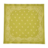 Green bandana with white paisley pattern on a white background